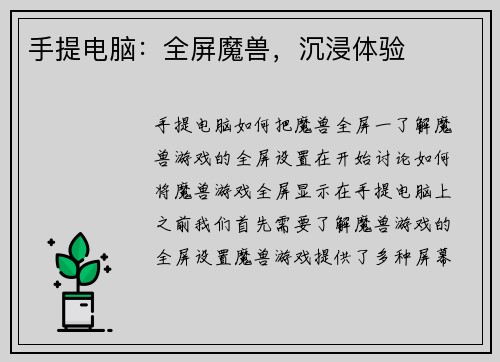 手提电脑：全屏魔兽，沉浸体验